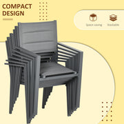 Outsunny - Patio Dining Set for 6, Aluminum Expandable Outdoor Table and 6 Stackable Chairs with Padded Back, Mesh Seat, Dark Grey