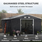 11.2ft x 12.5ft Practical Backyard Garden Storage Tool Shed 4 Ventilation Slots Double Sliding Door, Grey