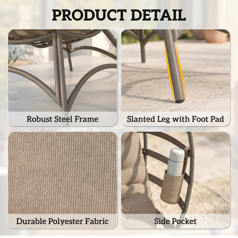 Outsunny - Egg Chair, Patio Lounge Chair, Foldable Basket Chair with Large Seat Cushion, Side Pocket, Sand