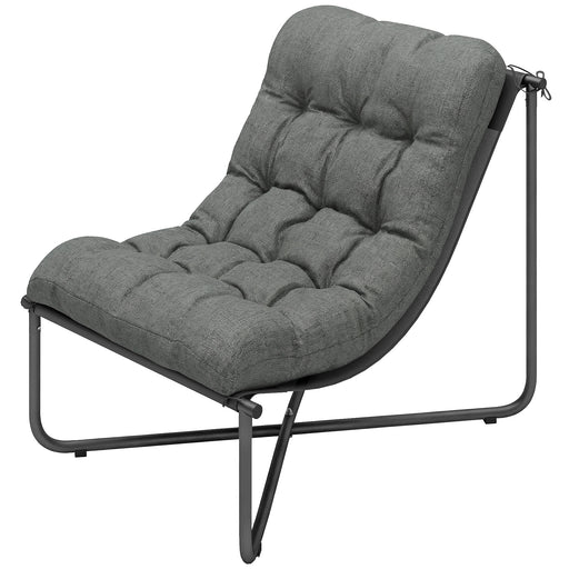 Outsunny - Outdoor Patio Chair, Comfy Sling Lounge Chair with Cushion, Breathable Wide Seat, Steel Frame, Dark Grey
