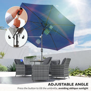 10' x 8' Round Market Umbrella, Patio Umbrella with Crank Handle and Tilt, Outdoor Parasol for Garden, Blue