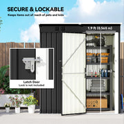 5 x 3 ft Outdoor Storage Shed, Lean-to Metal Garden Shed with Lockable Door and Vents, Dark Grey