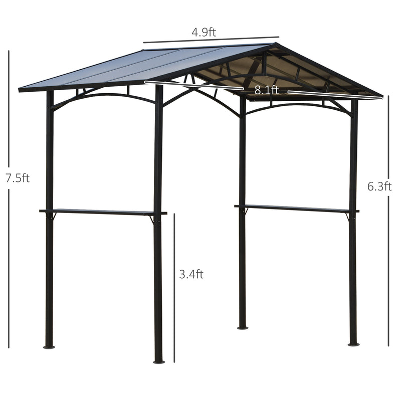 Outsunny - 8' x 5' Hardtop Grill Gazebo Aluminium BBQ Canopy Gazebo Outdoor Canopy with Side Shelves