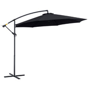 Outsunny - 10' Deluxe Patio Umbrella Outdoor Market Parasol Banana Hanging Offset Sunshade Crank Cross Base Black