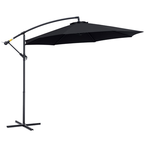 Outsunny - 10' Deluxe Patio Umbrella Outdoor Market Parasol Banana Hanging Offset Sunshade Crank Cross Base Black