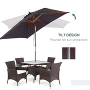 6.6x5ft Square Market Parasol, Wooden Patio Umbrella with Tilt Mechanism and 6 Bamboo Ribs, Garden Sunshade, Dark Grey