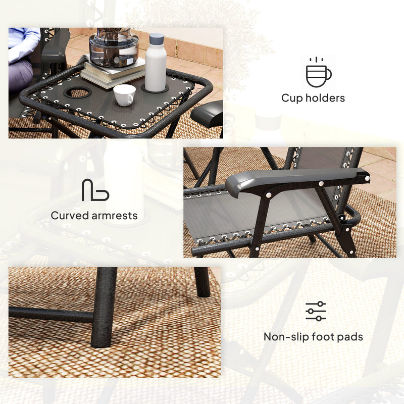 Outsunny - 3 Pieces Patio Bistro Set, Outdoor Folding Table and Chairs Set, Metal Patio Furniture Set with Cup Holders