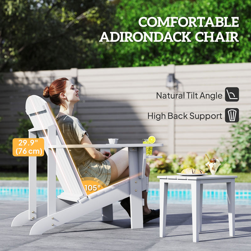 Outsunny - Classic Adirondack Chair Muskoka Chair, Garden Deck Chair with Cup Holder for Patio, Indoor, Backyard, White