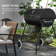 Outsunny - Barrel Charcoal BBQ Smoker, Barbecue with 420 sq.in. Cooking Area, Wheels, Ash Catcher, Black