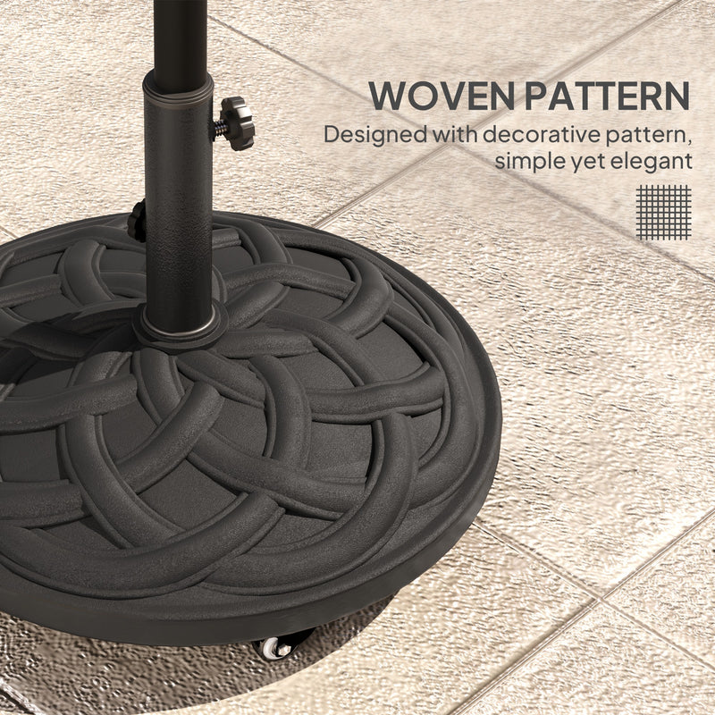Round Patio Umbrella Base with Wheels, 44 lbs Resin Umbrella Stand Base, 1.3"/1.5"/1.9" Umbrella Poles Black