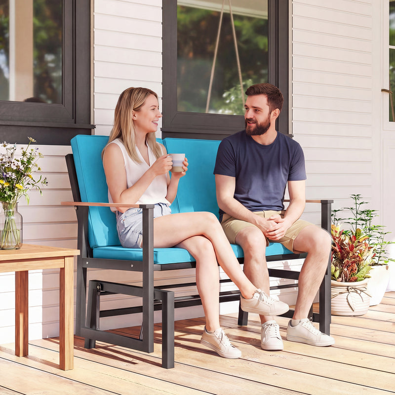 Outsunny - Outdoor Glider Bench for 2 Person, Patio Glider Loveseat with Thick Cushions for Garden Balcony Porch, Navy Blue