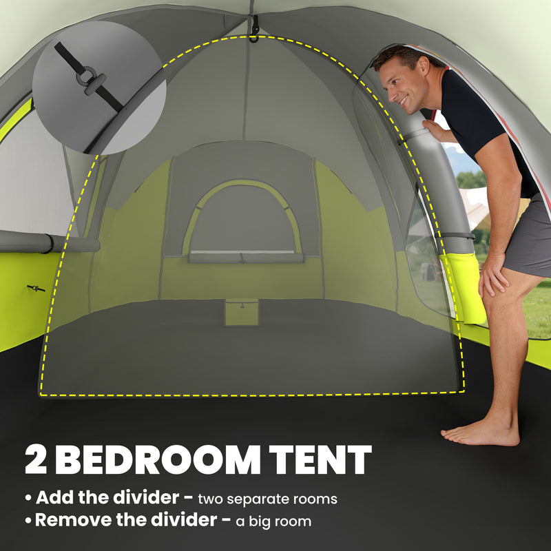 Outsunny - Camping Tent for 6 with 2 Bedroom, Waterproof Rainfly and Carry Bag for Fishing Hiking Festival, Green