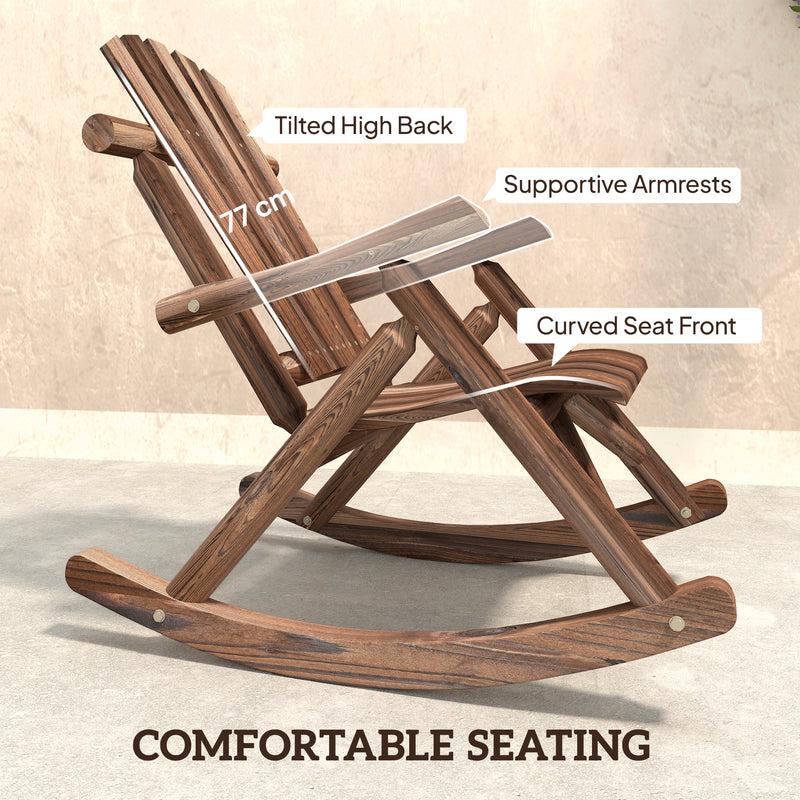 Outsunny - Wooden Outdoor Rocking Chair, Oversized Adirondack Patio Rocker with High Back and Slatted Seat, Carbonized