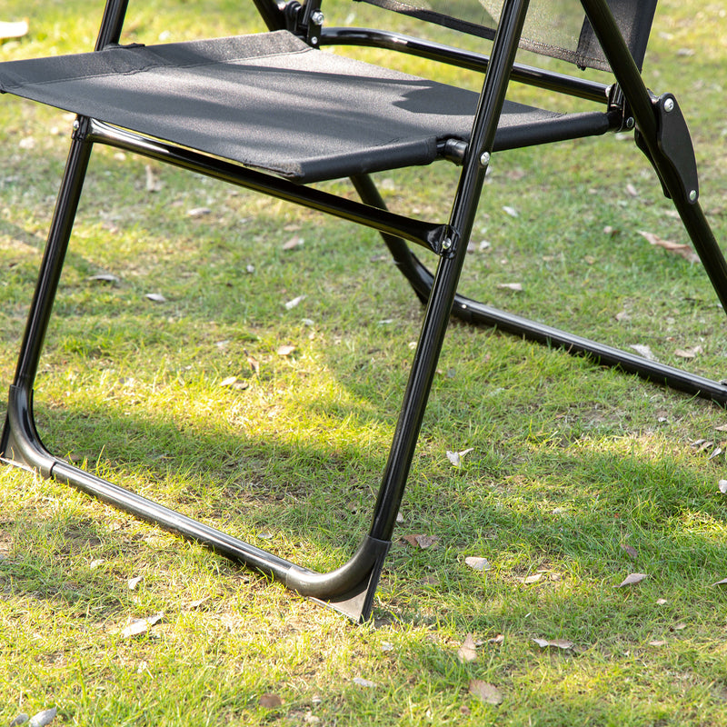 Outsunny - Set of 4 Camping Chairs, Outdoor Folding Lounge Chair Set with 5 Level Adjustable Backrest, Removable Headrest, Armrest for Camping, Backyard, Black