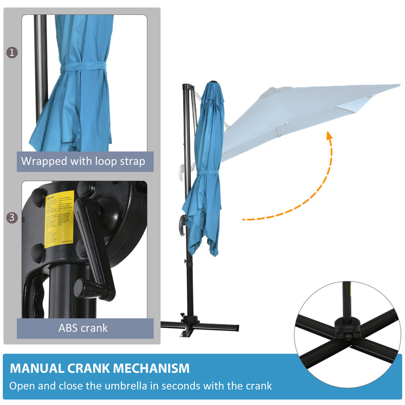 Outsunny - 8' x 8' Square Patio Hanging Offset Umbrella with 360° Rotation, Aluminum Outdoor Cantilever Market Parasol, Turquoise — 84D-051V00TU