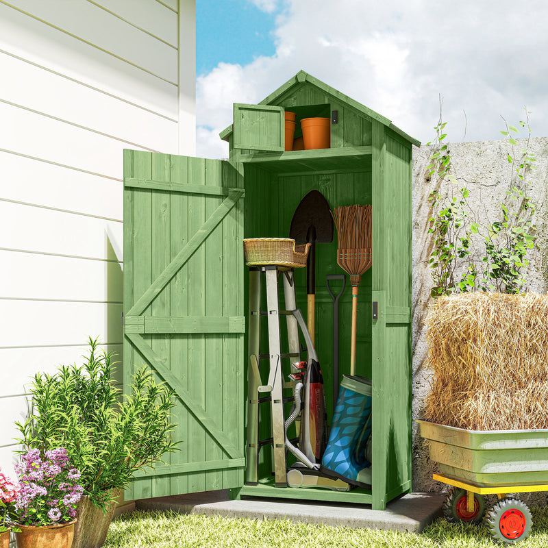 30" x 21" x 71" Garden Storage Shed, Outdoor Tool Utility Storage House with 3 Tier Shelves and Roof, Green