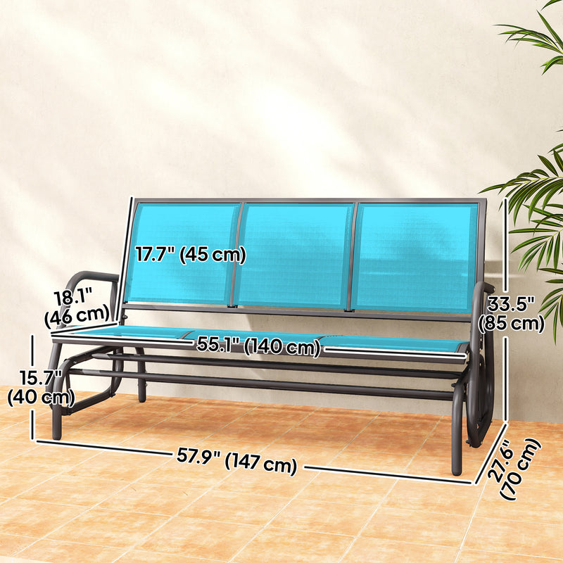 Outsunny - 3-Seat Outdoor Glider Chair, Patio Rocking Chair, Steel Frame, Sling Fabric Seat for Garden, Backyard, Lawn, Blue