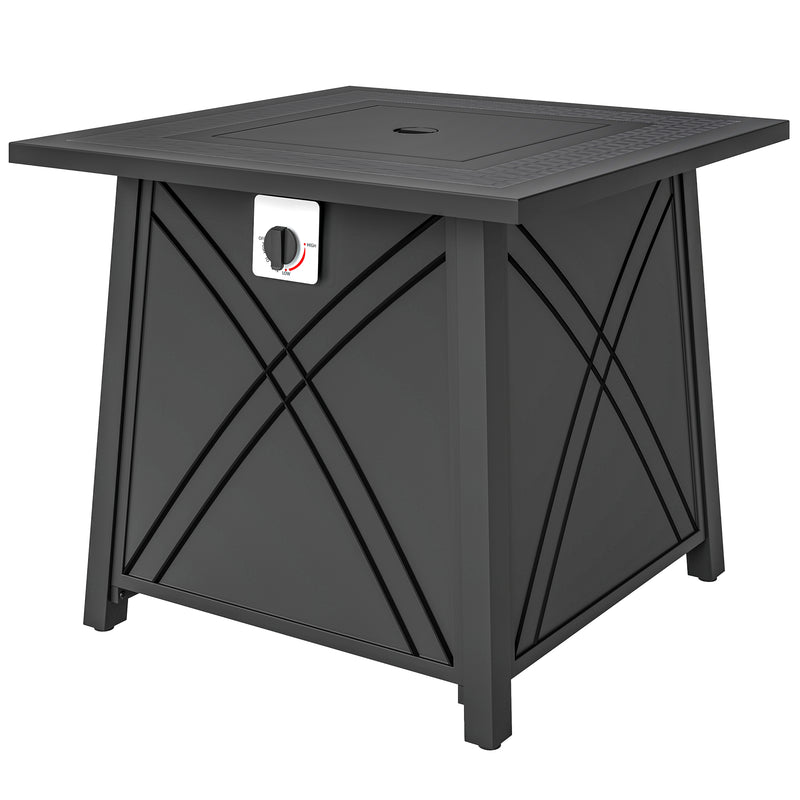Outsunny - 28" Propane Fire Pit Table 40,000 BTU Square Outdoor Gas Fire Table with Waterproof Cover, Adjustable Foot Pads