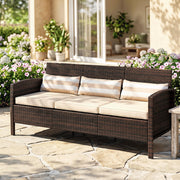 Outsunny - 3-Seater Wicker Sofa, PE Rattan Outdoor Couch Conversation Furniture with Removable Cushions for Patio, Garden, Brown