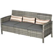 Outsunny - 3-Seater Wicker Sofa, PE Rattan Outdoor Couch Conversation Furniture with Removable Cushions for Patio, Garden, Grey