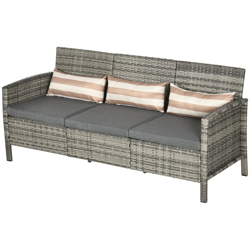 Outsunny - 3-Seater Wicker Sofa, PE Rattan Outdoor Couch Conversation Furniture with Removable Cushions for Patio, Garden, Grey