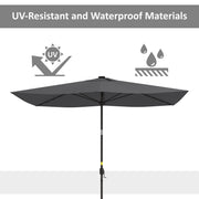 6.5x10ft Patio Umbrella Tilt Aluminum Outdoor Market Parasol with Solar Powered LEDs, Crank - Dark Grey