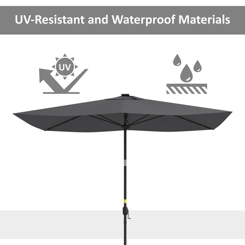 6.5x10ft Patio Umbrella Tilt Aluminum Outdoor Market Parasol with Solar Powered LEDs, Crank - Dark Grey