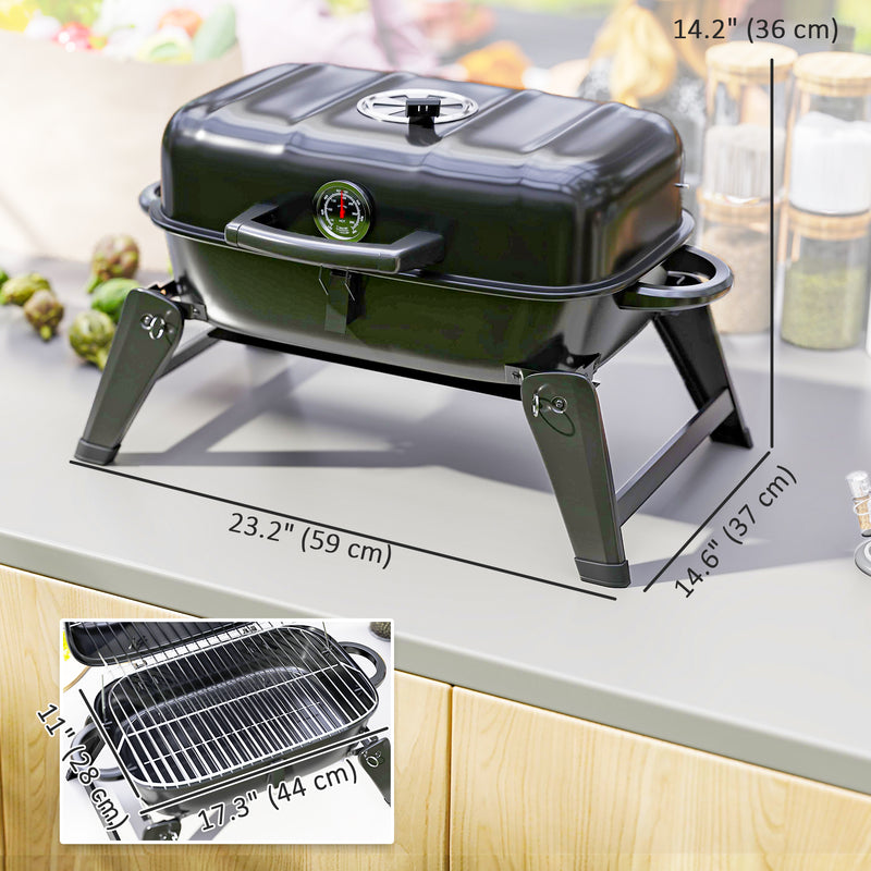 Outsunny - Charcoal BBQ Grill, Foldable Barbecue Grill with Warming Rack, Adjustable Vent, Thermometer, Handles, Black