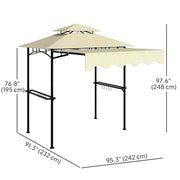 Outsunny - 8' x 7.6' Grill Gazebo, Double Tiered Barbecue Grill Gazebo Shelter w/ Side Awning, 2 Side Shelves, 6 Hooks, Beige