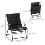 Outsunny - Foldable Lounge Chair, Fabric Upholstered Recliner, Outdoor Lounger with Armrest, Metal Frame for Backyard, Black