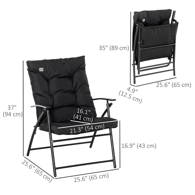 Outsunny - Foldable Lounge Chair, Fabric Upholstered Recliner, Outdoor Lounger with Armrest, Metal Frame for Backyard, Black