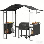 Outsunny - 8' x 5' Grill Gazebo Canopy, Outdoor BBQ Shelter with 2 Side Shelves, Dark Grey