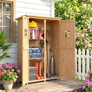 4x1.5ft Wooden Garden Storage Shed, Outdoor Tool Cabinet Organizer with Windows and Double Door, Nature Wood