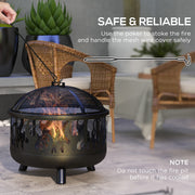Outsunny - Outdoor Metal Fire Pit, 24" Round Firepit Bowl w/ Lid Grill Poker Handles for Garden, Camping, BBQ, Bonfire, Black
