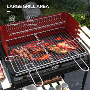 Outsunny - Charcoal Barbecue Grill with Adjustable Grill Height, Portable BBQ Trolley with Ash Catcher and Wheels, Red