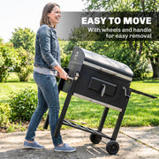 Outsunny - BBQ Trolley Charcoal Grill Portable Stainless Steel Barbecue Tool Kits w/ Wheels Side Shelf for Camping Hiking Picnic