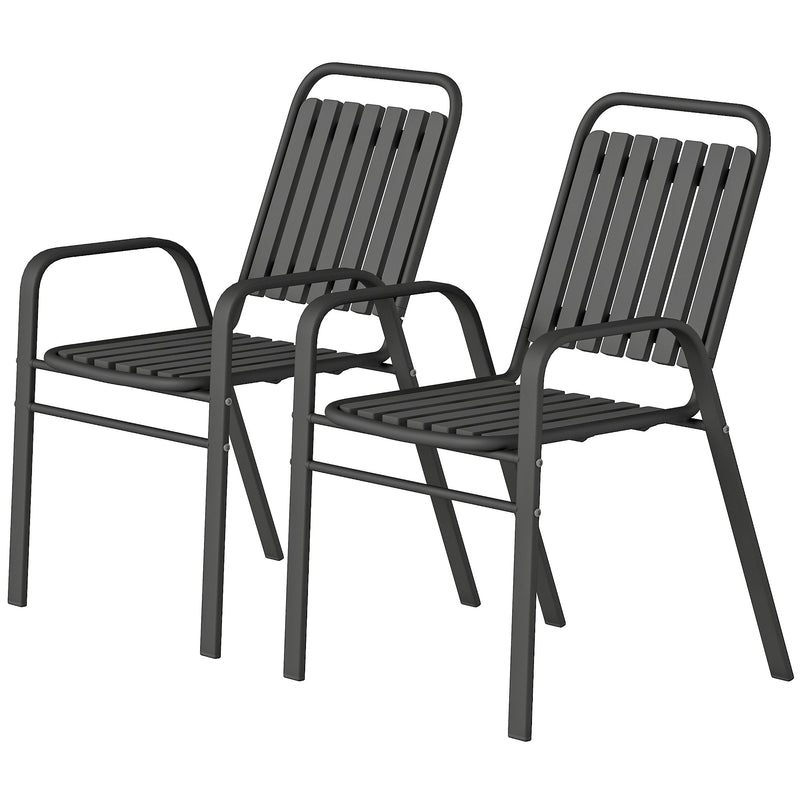 Outsunny - Stackable Outdoor Dining Chairs Set of 2, for Patio, Balcony, Deck, Garden, Black