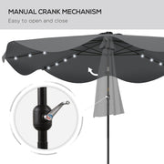 Solar Patio Umbrella with LED and Tilt, Outdoor Market Table Umbrella Parasol with Crank, 10 x 10 ft, Dark Grey