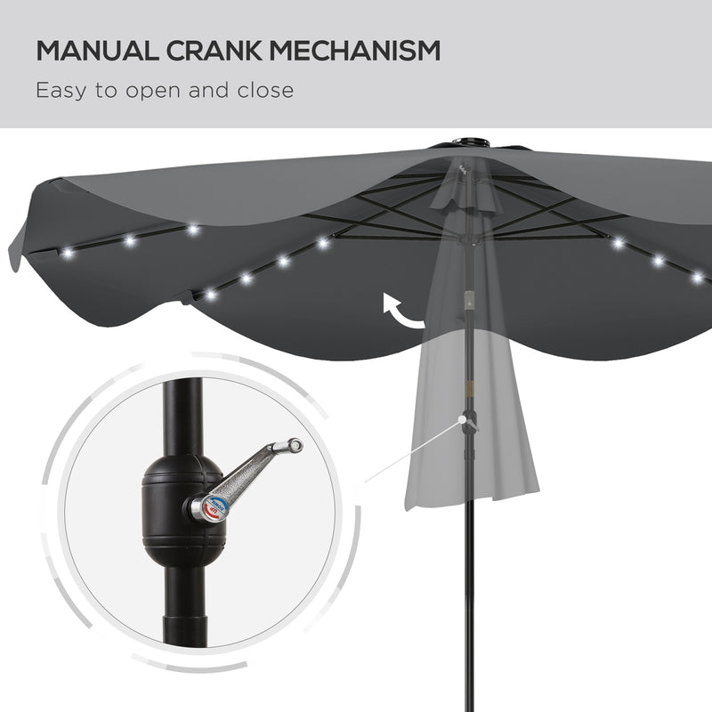 Solar Patio Umbrella with LED and Tilt, Outdoor Market Table Umbrella Parasol with Crank, 10 x 10 ft, Dark Grey