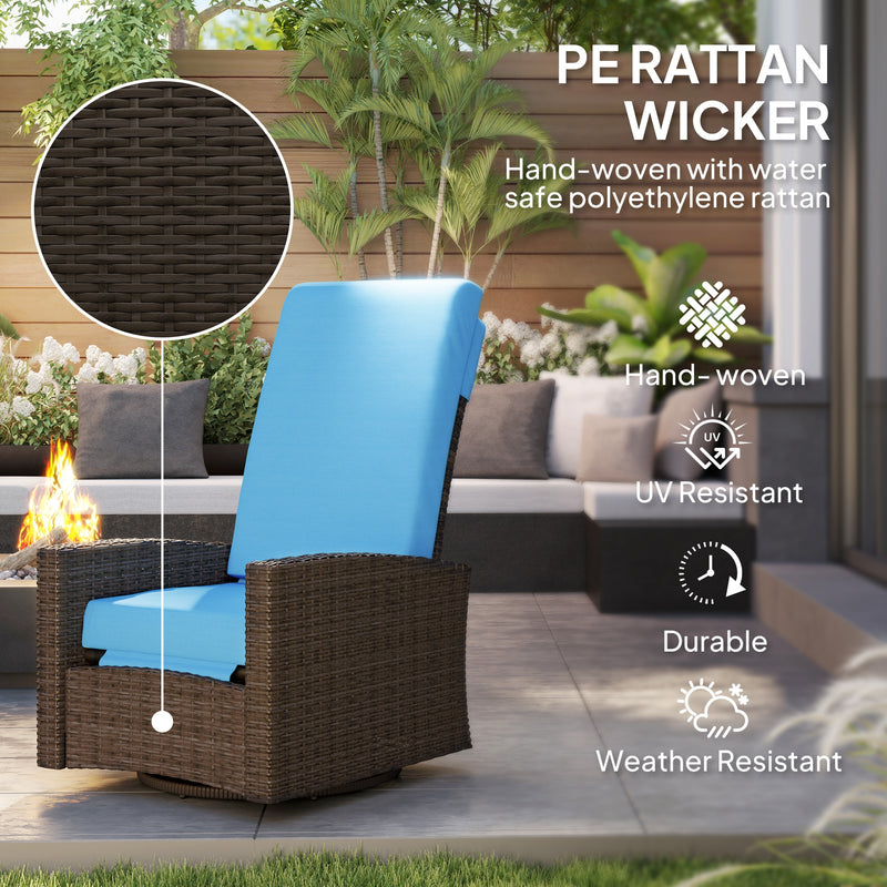 Outsunny - Outdoor Rattan Wicker Lounge Chair with Footrest & Soft Cushion for Patio, Garden, Backyard, Sky Blue