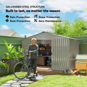 9.1' x 6.4' x 6.3' Garden Storage Shed w/ Foundation Kit Metal Tool Storage House w/ Double Doors Grey