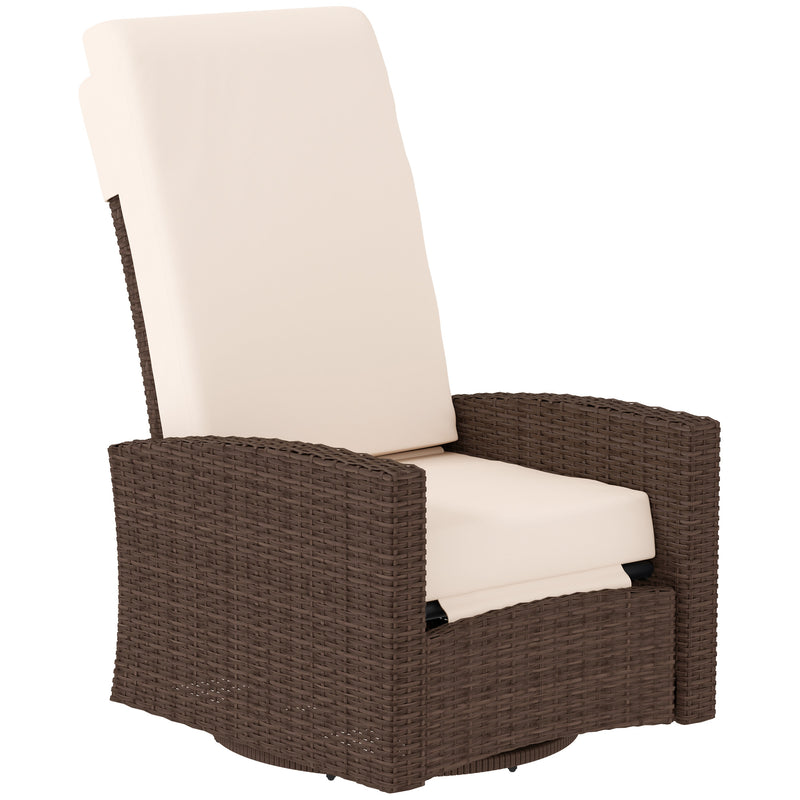 Outsunny - Outdoor Rattan Wicker Lounge Chair with Footrest & Soft Cushion for Patio, Garden, Backyard, Cream White