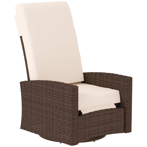 Outsunny - Outdoor Rattan Wicker Lounge Chair with Footrest & Soft Cushion for Patio, Garden, Backyard, Cream White