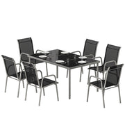 Outsunny - 7 Piece Garden Dining Set, Garden Furniture Set with Rectangle Table and 6 Stackable Chairs