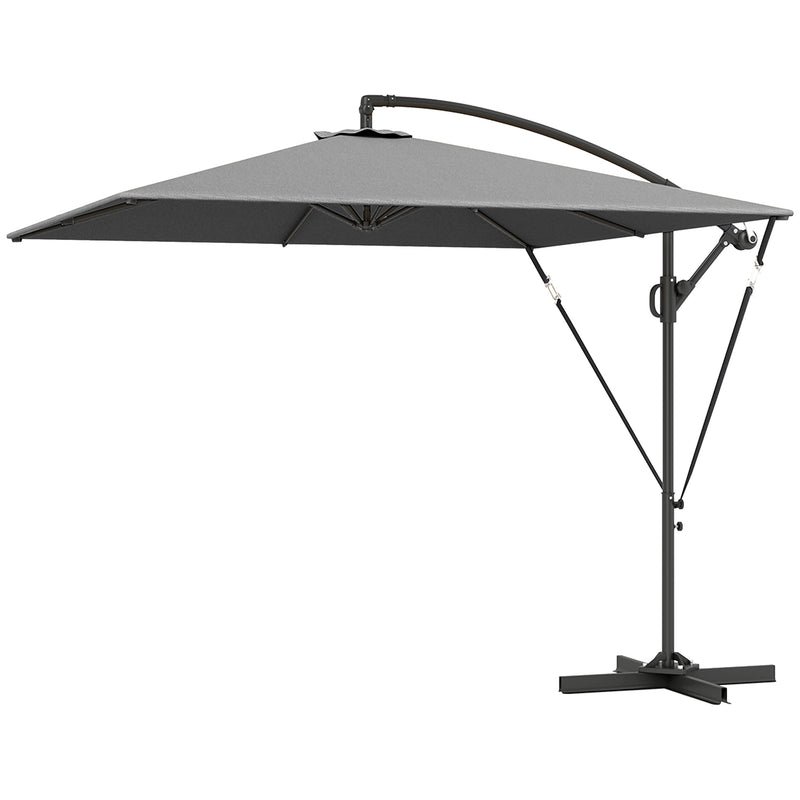 Outsunny - Patio Offset Umbrella UPF 50+ UV Protection, Crank Parasol with Base, Cover & Wind Securing, Grey — 84D-419V00GY
