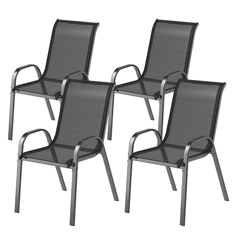 Outsunny - Set of 4 Outdoor Dining Chairs, Stackable Lawn Chairs with High Back, Breathable Mesh Seat for Garden Porch, Black