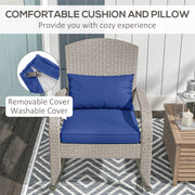 Outsunny - Adirondack Chair, Outdoor Wicker Rocking Chair with High Back, Seat Cushion and Pillow for Porch, Balcony, Dark Blue