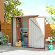 3.3' x 3.4' Lean-to Garden Storage Shed, Outdoor Galvanized Steel Tool House with Lockable Door for Patio, Teak