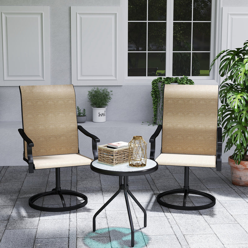 Outsunny - Outdoor Swivel Dining Chairs Set of 2, High Back Swivel Chairs with All Weather Mesh for Deck, Backyard, Poolside, Brown