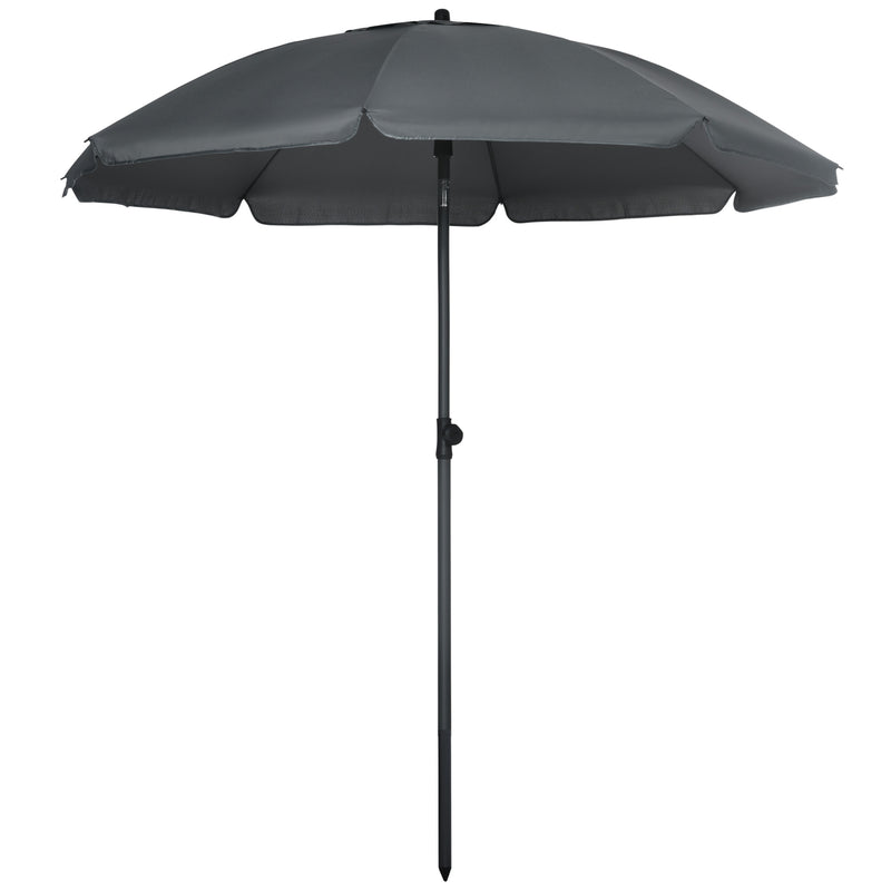 Outsunny - 6ft Beach Umbrella, Outdoor Sun Shade Parasol with Push Button Tilt, Ruffled UV50+ Vented Canopy, Dark Grey — 84D-221V00CG